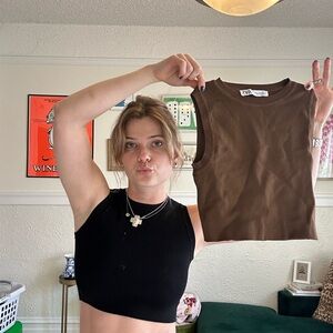 Zara Brown Sleeveless Top